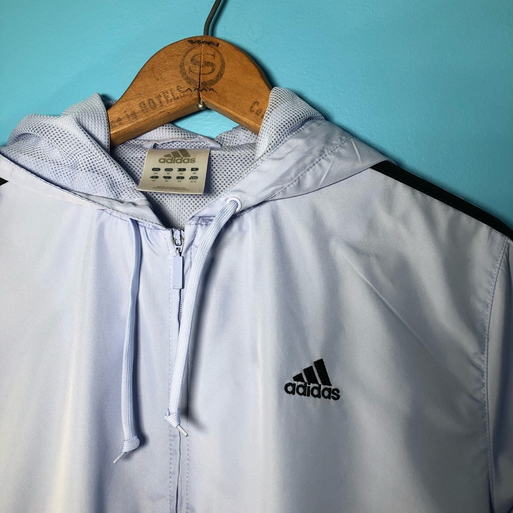 Adidas Wind Breaker Jacket Coat Hood Lightweight Spring Fall Blue - Picture 6 of 11